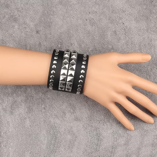 Jeilwiy Punk Leather Wristbands for Men Bracelets Handmade Wide Cuff Bangle Braided Jewelry Black Brown Adjustable - Punk Father's Gifts - color: 01 Leather Cuff Bracelet Black