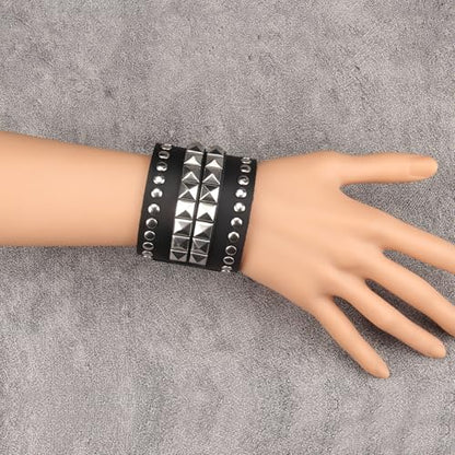 Jeilwiy Punk Leather Wristbands for Men Bracelets Handmade Wide Cuff Bangle Braided Jewelry Black Brown Adjustable - Punk Father's Gifts - color: 01 Leather Cuff Bracelet Black