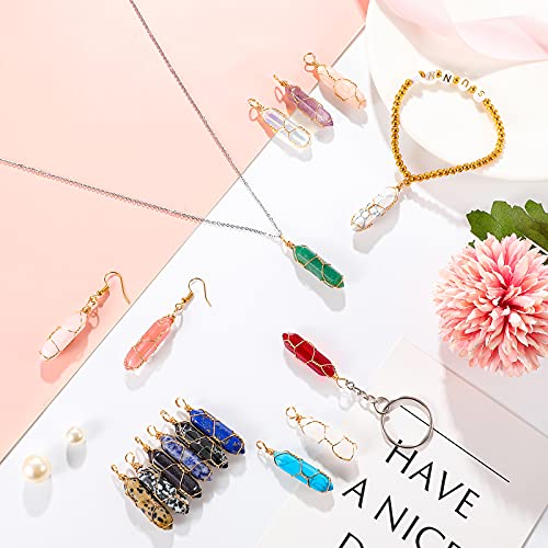 Hicarer 16 Pieces Healing Crystal Pendant Hexagonal Natural Crystal Pendant Pointed Quartz Gemstone Jewelry Wire Wrapped Charms for Necklace Jewelry Making DIY Craft(Lovely Colors)