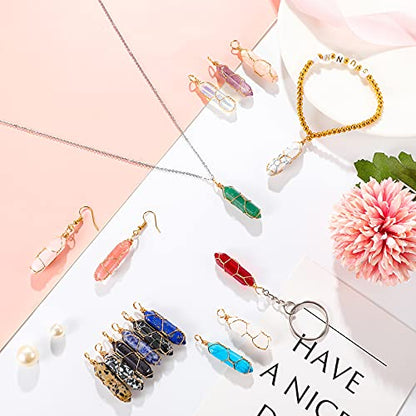 Hicarer 16 Pieces Healing Crystal Pendant Hexagonal Natural Crystal Pendant Pointed Quartz Gemstone Jewelry Wire Wrapped Charms for Necklace Jewelry Making DIY Craft(Lovely Colors)