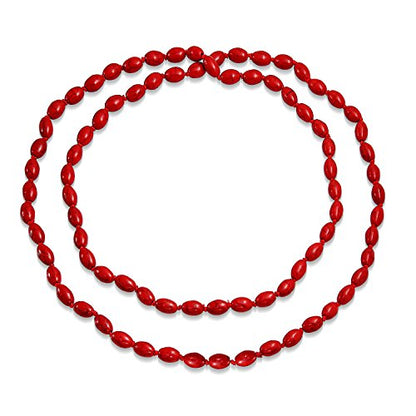 Red Blue Turquoise Oval Beaded Endless Strand Necklace Multi Layer 50" - color: Red