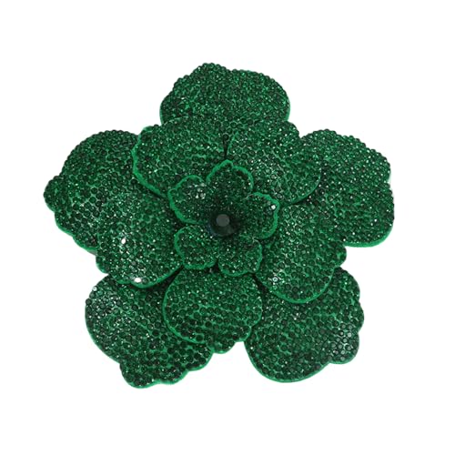 Rhinestone Flower Brooch Pin for Women Men Elegant Sparkly Crystal Camellia Floral Lapel Pins Shawl Dress Suit Clothes Accessories Wedding Party Fashion Jewelry 105mm - color: Green