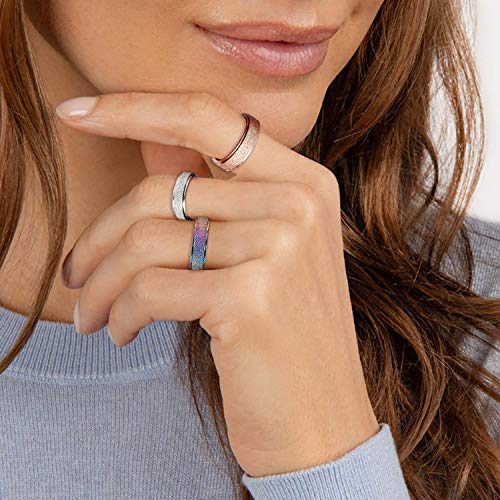 LAOYOU Spinner Anxiety Relief Fidget Ring for Women | 6MM Titanium Stainless Steel Glitter Stress Relieve Calming Rings Non Tarnish Hypoallergenic - color: Silver,Rose Gold and Rainbow Three Color Set