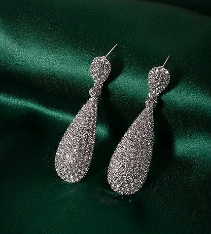 Moonstruck Costume Jewelry Women's Champagne Diamond Golden Dangle Drop Earrings - color: Silver