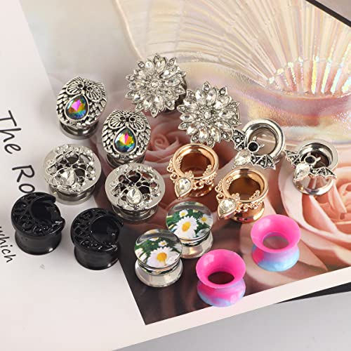 TIANCI FBYJS Stainless Steel Zircon Ear Tunnels Earrings Guages Piercing Plugs Stretcher Gauges for Women Men - style: New 6mm=2g