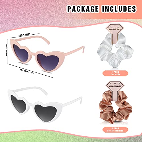 Satin Bridesmaid Scrunchies Bachelorette Hair Ties Set of 6 sunglasses Bridal Shower No Damage Hairties ideas Gift for Wedding Party Favors Bridesmaid Proposal Gifts (White&Rose gold) - color: 6pcs White&Rose Gold