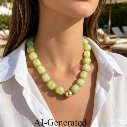 Ritach Chunky Beaded Necklaces for Women - Colorful Large Square Acrylic Beaded Necklace Boho Chunky Necklace Adjustable Statement Choker Necklace for Women Waterproof Summer Beach Jewelry Gifts - color: Light Green