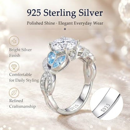 Yaresul 3.6ct 925 Sterling Silver Created Women's Rainbow Topaz|Sapphire|Aquamarine Ring Women Engagement Rings Bezel Setting Marquise Fashion Statement Ring Best Gift for Mother and Grandma Size 5-9 - color: Cubic Zirconia&Created Aquamarine