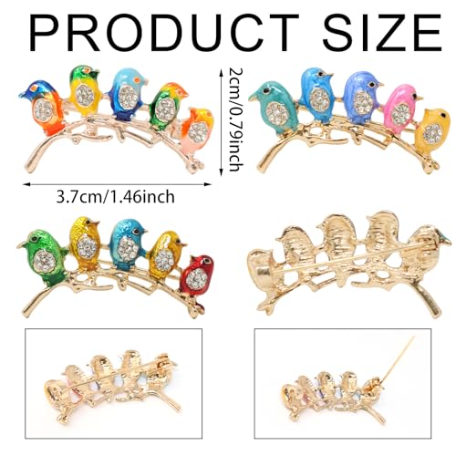 Honbay 3PCS Colorful Little Birds Brooch Pins Enamel Alloy Sparkling Rhinestones Cute Animal Birdie Brooches Little Birds Breastpin Lapel Pins Hat Scarf Shawl Sweater Cardigan Clips