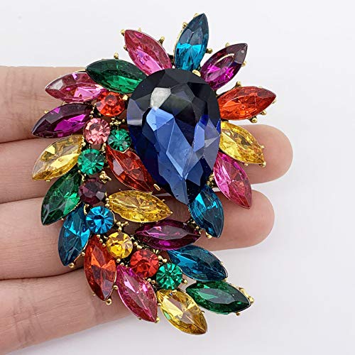 SELOVO Marquise Shape Rhinestone Red Leaf Costume Brooch Pin Jewelry Antiqued Gold Tone - color: Multicolor