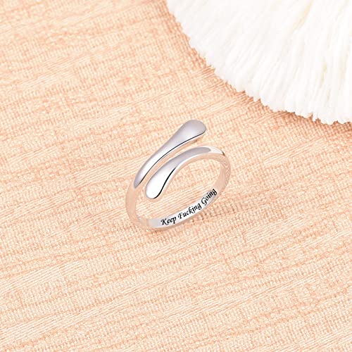 Fookduoduo 925 Sterling Silver Ring Inspirational Jewelry adjustable Wrap Open Rings for Women - style: Keep Going)