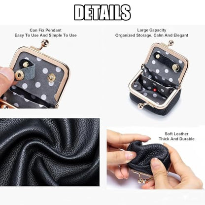 Genuine Leather Mini Jewelry Box & Coin Purse for Women, Travel Jewelry Case with Kiss Lock, Holds Earrings, Rings, Necklace, Bracelet, Coins (Pink) - color: Pink