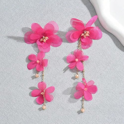 Flower Earrings for Women Long Fabric Flower Tassel Earrings Bohemian Handmade Floral Statement Earring Wedding Prom Jewelry Gifts - color: A2：hot pink