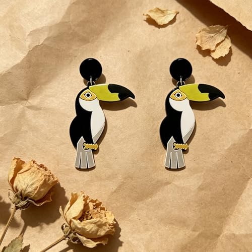 Cute Acrylic Tropical Fish Earrings Creative Parrot Hornbill Drop Dangle Earrings Stylish Animal Statement Earrings Daily Wear Jewelry for Women - color: Black Bird