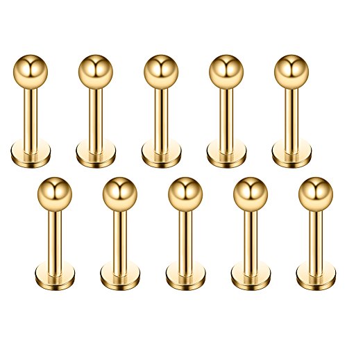 16G 316L Stainless Steel 3mm Ball Labret Monroe Lip Ring Tragus Helix Cartilage Earring Stud Barbell Bar Length 6mm 8mm 10mm 12mm Body Piercing Jewelry - color: Gold, size: 6MM