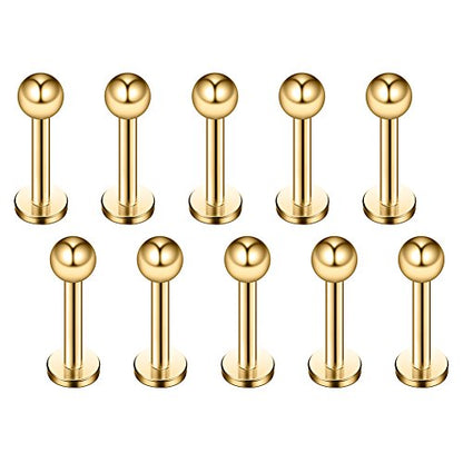 16G 316L Stainless Steel 3mm Ball Labret Monroe Lip Ring Tragus Helix Cartilage Earring Stud Barbell Bar Length 6mm 8mm 10mm 12mm Body Piercing Jewelry - color: Gold, size: 6MM