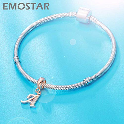 EMOSTAR Letter Charms Initial A-Z Alphabet Beads, Rose Gold 925 Sterling Silver Dangle CZ Birthstone Pendant, Gifts for European Charm Bracelet/Mothers Day/Birthday - color: Letter A