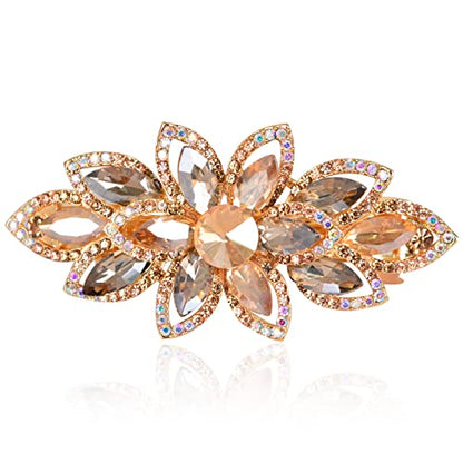 Floral Rhinestone Hairpin Luxury Crystal Flower Hair Barrette Clip (Champagne) - color: Champagne