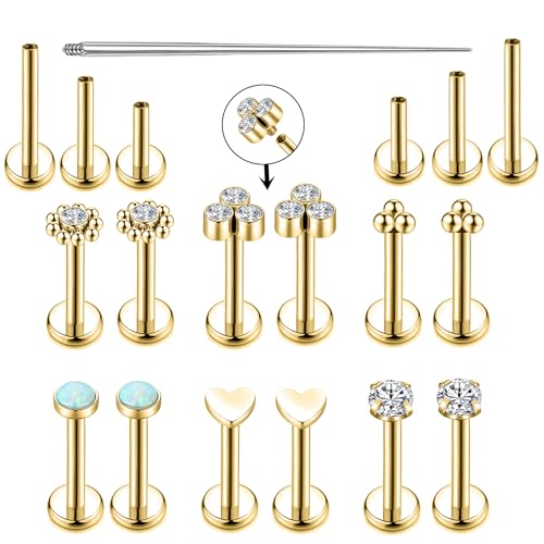 16G Monroe Lip Piercing Jewelry Labret Studs Tragus Hoop Earrings Nose Piercing Flat Back Helix Earring - color: gold, size: 16G*8mm