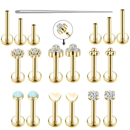 16G Monroe Lip Piercing Jewelry Labret Studs Tragus Hoop Earrings Nose Piercing Flat Back Helix Earring - color: gold, size: 18G*8mm