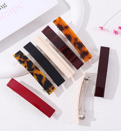 2 Pack French Design Hair Barrettes Tortoise Shell Acetate Celluloid Rectangle Hair Clips for Women - color: Dark Tortoise+Burgundy