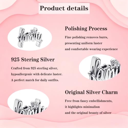 925 Sterling Silver Charms Pendants Mom Heart Dog koi fish Sea Turtle Football Charms for bracelet Pendants Beads Mom Sister Wife Family, Friends, Birthday gifts - style: Family Bead