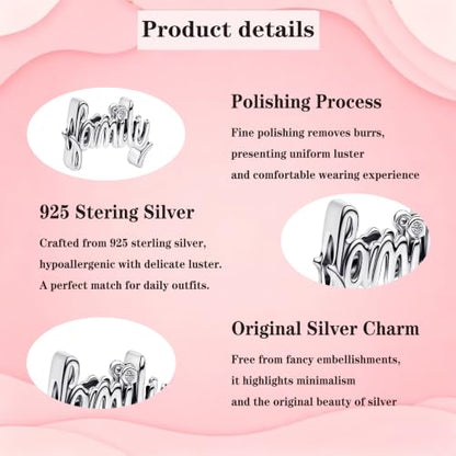 925 Sterling Silver Charms Pendants Mom Heart Dog koi fish Sea Turtle Football Charms for bracelet Pendants Beads Mom Sister Wife Family, Friends, Birthday gifts - style: Family Bead