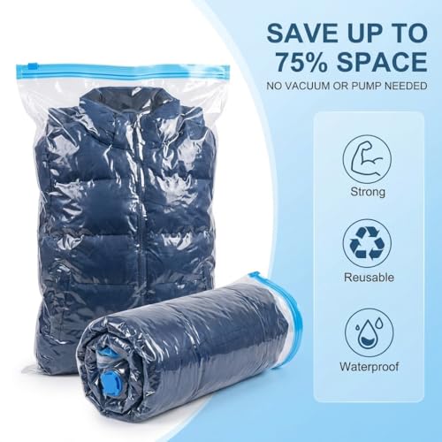 3 Pcs Travel Vacuum Compression Bags, Reusable Clothing Luggage Storage Bags, Essential Travel Items That Can Save Space - color: Transparent, size: 16x20 inch