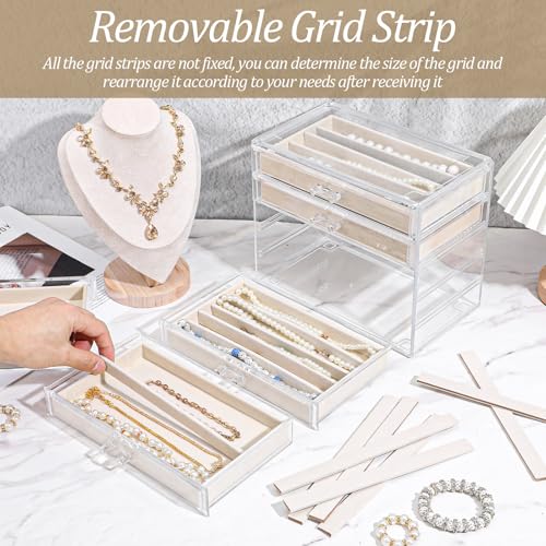 5 Drawer Acrylic Necklace Holder Organizer, Clear Stackable Jewelry Box with Adjustable Velvet Trays for Necklace, Earring, and Ring Storage Display