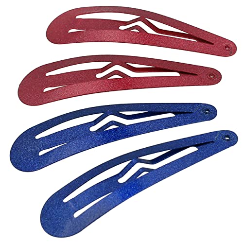 Camila Paris CP1330H French Hair Barrettes Clips, Snap Hair Slides Clic Clac for Women, Styling Girls Side Slide-in Metal Snap Pin Hair Accessories for Women. Strong Hold, No Slip Grip, Made in France - color: 4PK Metal Blue/Red2 2"