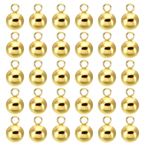 PATIKIL 50pcs Steel Bead Charm, Stainless Steel Ball Bracelet Charm Pendants Metal Round Beads Small Bulk for Jewelry Making - color: Gold Tone, size: 6mm