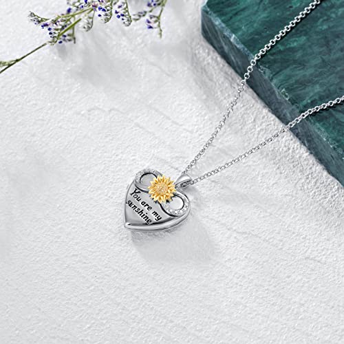 SOULMEET 10K 14K 18K Solid White Gold/Silver Minimalist Style/Infinity Sunflower Heart/Oval Locket Necklace That Holds 1 or 2 Pictures Personalized Photo Locket Necklace Letters Engraving - style: D-Infinity sunflower locket+photo