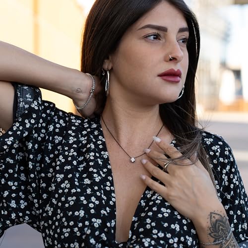 SERASAR Solitaire Necklace Women Round Minimalist Gift Wife Girlfriend Mom - color: Black, style: Zirconia