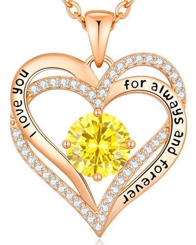 CDE Engraved Forever Love Heart Birthstone Necklace Jewelry Gifts for Women | Hypoallergenic,Nickel-Free & Lead-Free,3 x 3 mm 5A CZ Heart Pendant,Anniversary Christmas Birthday Gift for Girlfriend Wife - color: 11-Nov, style: Rose Gold Plated