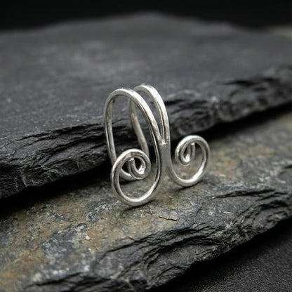 925 Sterling Silver Ear Cuff, Handmade Single Band Adjustable Non Piercing Clip On Cartilage Earring, Minimalist Ear Wrap Faux Piercing Jewelry for Women - style: Swirl Band