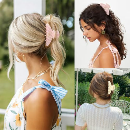 Aileam Acetate Hair Claw Clips for Women, Hair clip French Design Strong Hold Non-Slip claw clips for Thick Hair, 2 Pack - color: Cream Pink Stripe