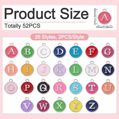 Cheriswelry Letter Alphabet Charm for Jewelry Making Initial Letter A-Z Pendants Flat Round Hexagon Alloy Enamel Charms for Necklace Bracelet Earring Jewelry Making DIY Craft - color: Platinum