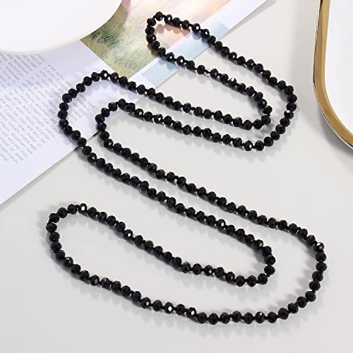Firstmeet Fashion Beads Rope Knot Long Beaded Necklace Versatile 60" Strand Costume Jewelry for Women - color: Black