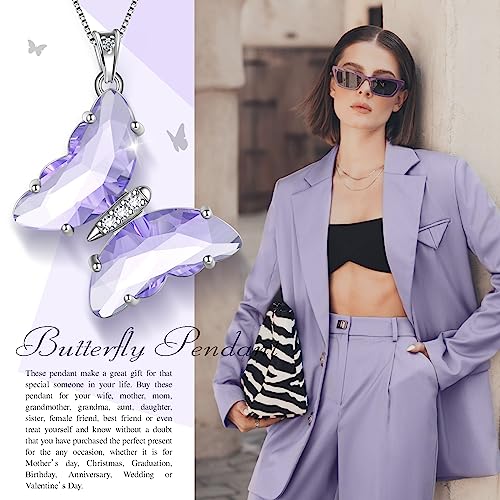 Aurora Tears Butterfly Necklace Earrings Ring Bracelet - Women 925 Sterling Silver Animal Butterflies Birthstone Pendant Crystal Wedding Birthday Jewelry - color: pendant-F.June
