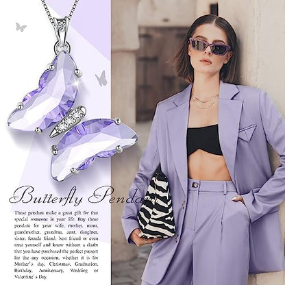 Aurora Tears Butterfly Necklace Earrings Ring Bracelet - Women 925 Sterling Silver Animal Butterflies Birthstone Pendant Crystal Wedding Birthday Jewelry - color: pendant-F.June