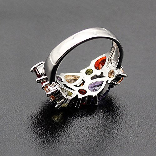 Hermosa Women's Band Rings, Women Sterling Silver Multi Gemstone Statement Open Rings with Amethyst Garnet Ruby Blue Sapphire