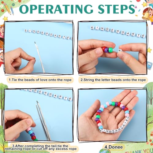 Tondiamo 24 Sets Kinder Back to School Gifts Friendship Bracelet Making Kit for Students Include Our Class is a Family Greeting Cards Beads Strings Bags DIY Kit for First Day of School Classroom - style: Kinder