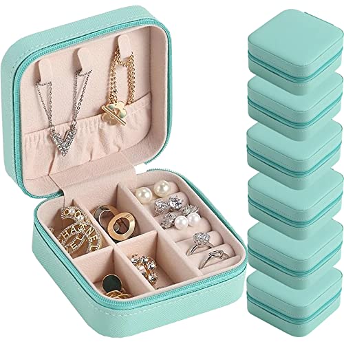 Travel Jewelry Case Bridesmaid Gifts Box,6 Pack Small Jewelry Box Mini Jewelry Organizer,PU Leather Portable Earring Storage Box for Women Girls Bridesmaid Proposal Gifts - color: Blue
