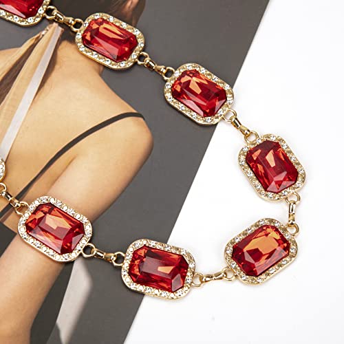 ILuvatar Green Glass Diamond Chain Belt - Metal Women's Western Style Dress Belt - color: Gold-s-red