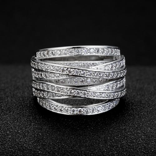 PAVOOI 14K Gold Plated X Ring Simulated Diamond CZ Criss Cross Ring for Women Juude Jewelers Silver Rose Gold Braided Wrap Knot Style Promise Statement Cocktail Party Ring(Silver.J-US Code-6) - color: SILVER.J, size: (US Code-6)