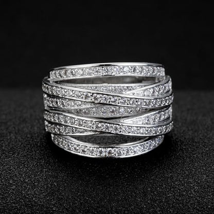PAVOOI 14K Gold Plated X Ring Simulated Diamond CZ Criss Cross Ring for Women Juude Jewelers Silver Rose Gold Braided Wrap Knot Style Promise Statement Cocktail Party Ring(Silver.J-US Code-6) - color: SILVER.J, size: (US Code-6)