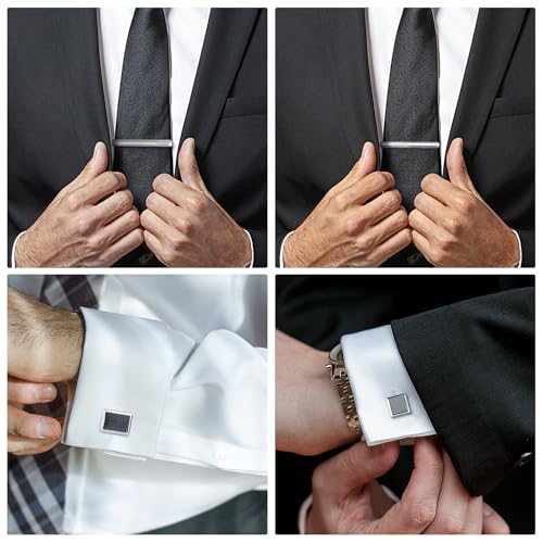 wynameleri Cufflink and Tie Clip Set for Men, 12 PCS Necktie Bars and Cuff Links Formal Business Dress Shirts Buttons Case Packed - color: B0408040