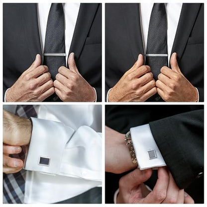 wynameleri Cufflink and Tie Clip Set for Men, 12 PCS Necktie Bars and Cuff Links Formal Business Dress Shirts Buttons Case Packed - color: B0408040