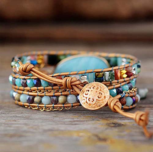 Women Wrap Bracelet Boho Natural Jasper Crystal Stone Beads Strand Bracelets - color: Style 16-Amazonite