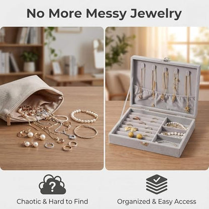 Jewelry Box for Women & Girls & Men Small Velvet Jewelry Organizer and Storage Case for Earring Ring Necklace (Gray)